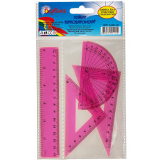набор: линейка 15см + 1 треугольник 12см + транспортир розовый. цвет., пластик., 9-601-12, БАРВ