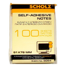 Бумага клейкая 51х76мм 100л желтая 8054 Scholz
