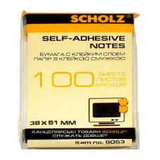Бумага клейкая 38х51мм 100л желтая 8053 Scholz