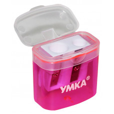 Точилка с контейнером и крышкой, для 2-х карандашей., прямоугольная, розового цвета ТЧ65-12, УМКА